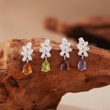 Teardrop-shaped Natural Peridot Garnet Topaz Diopside Amethyst And Citrine Gemstone Stud Earrings